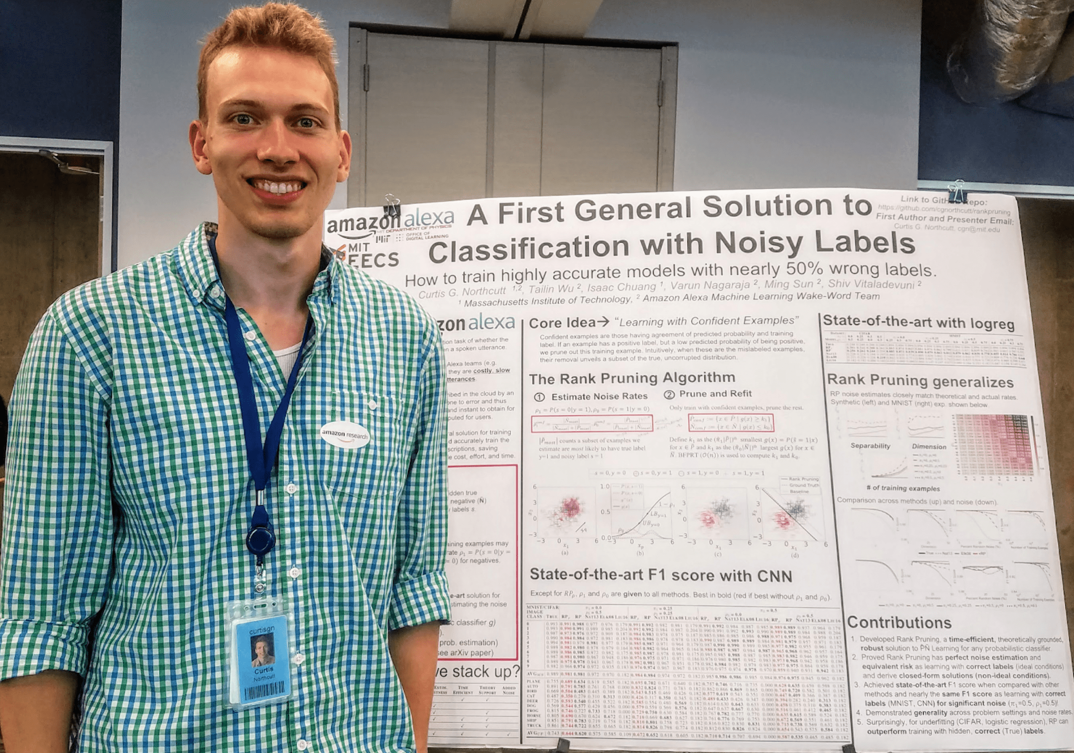 Curtis presenting his work using Cleanlab technology to find errors in Amazon Alexa datasets in 2017.