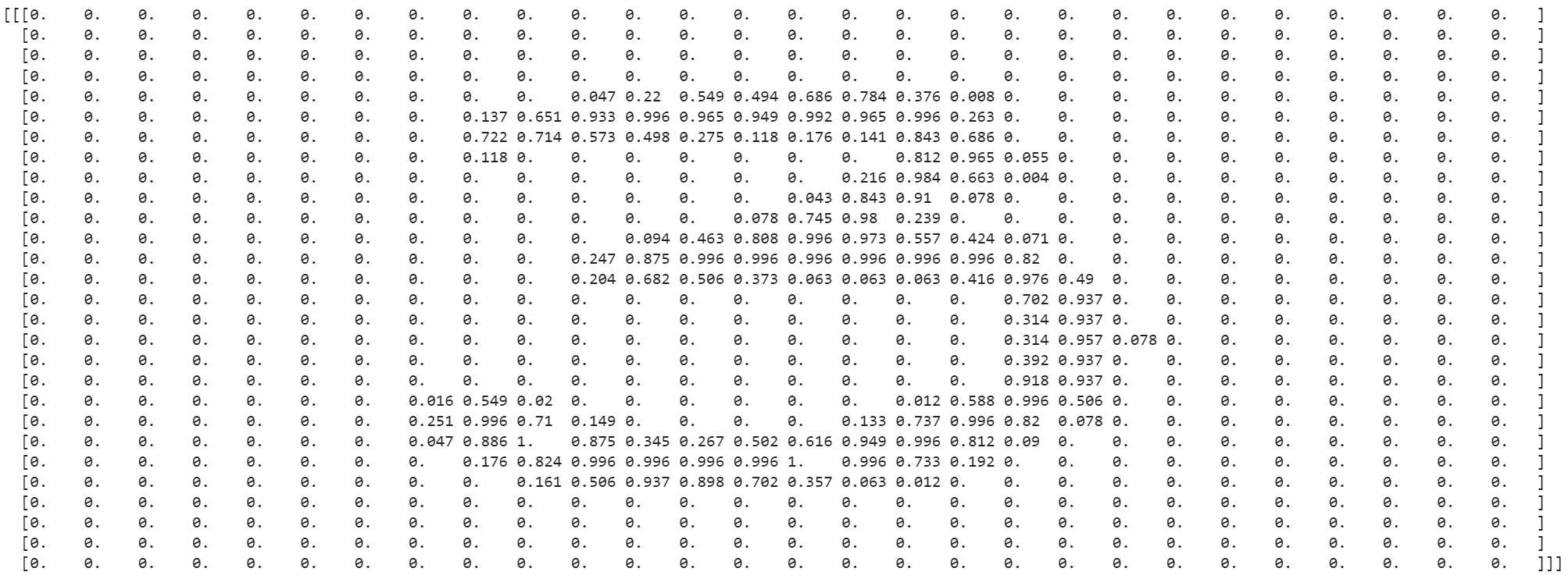 Image of a printed numpy array depicting the digit 3