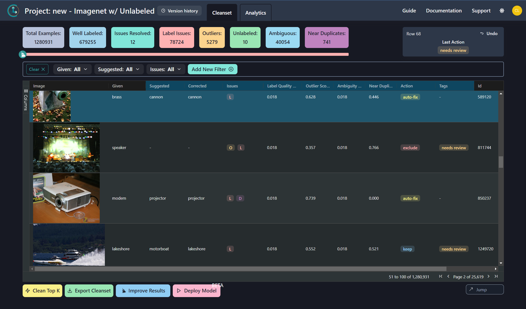 Image of the Cleanlab Studio interface.