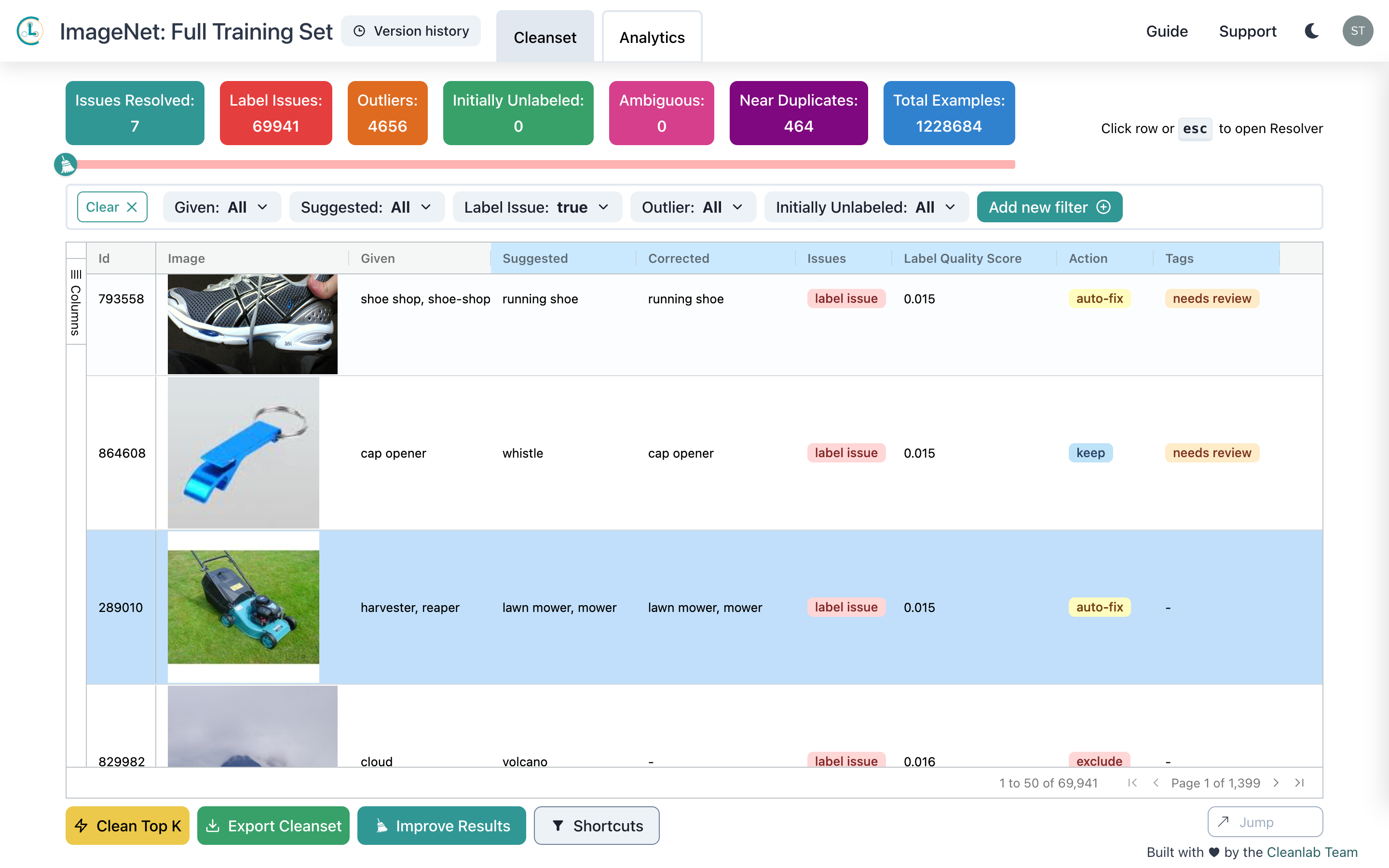 Screenshot of Cleanlab Studio